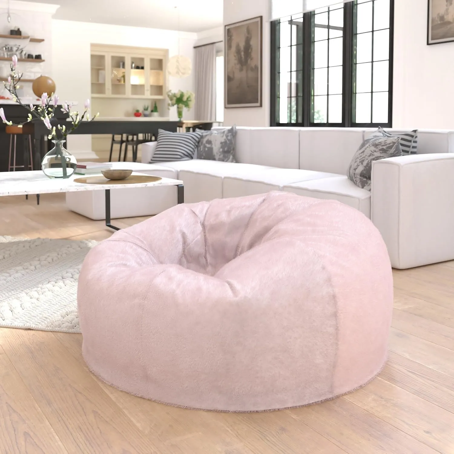 Flash Furniture Oversized Bean Bag Chair for Kids and Adults, Set of 1, Blush Furry