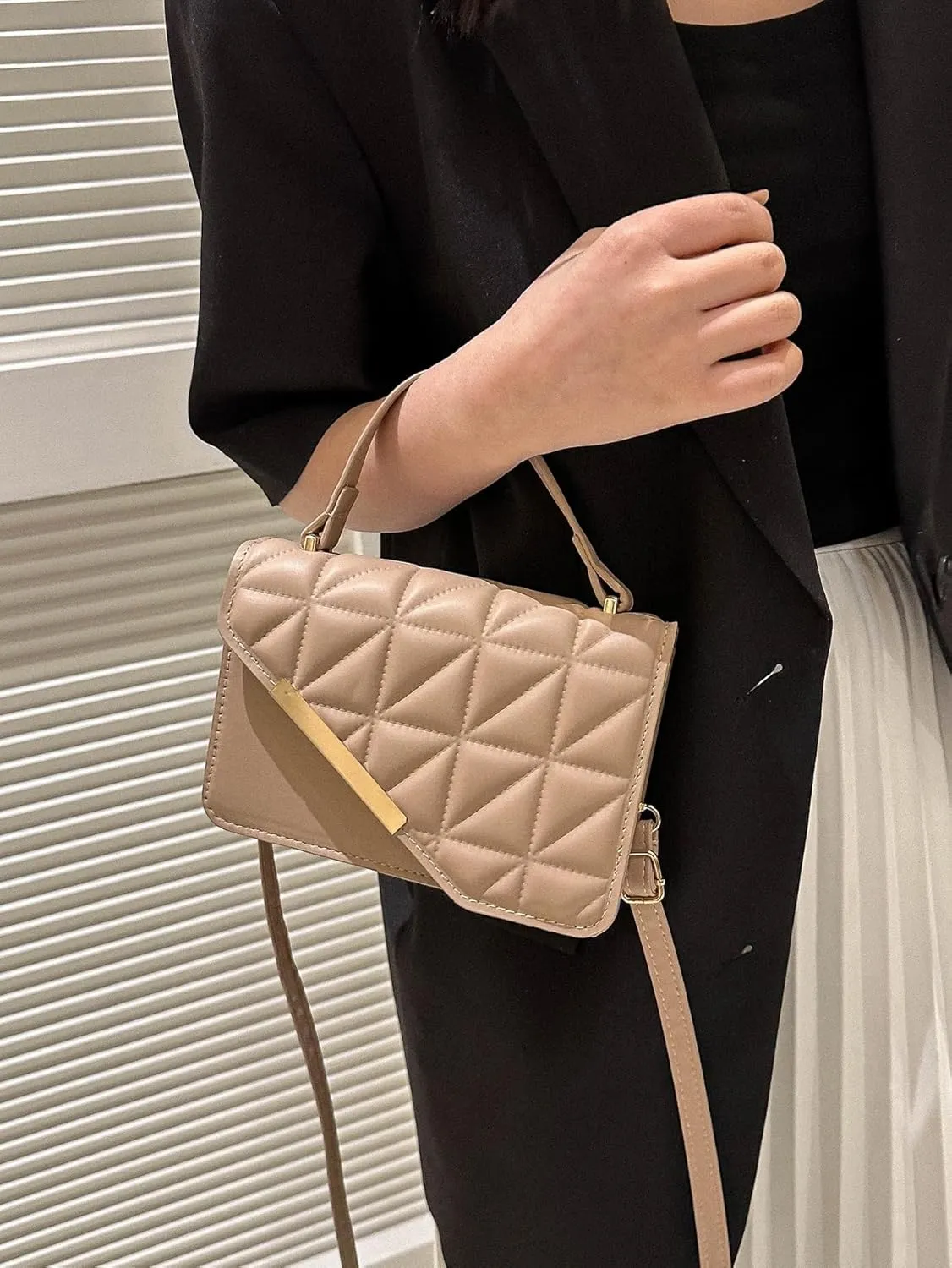 Floerns Women's Casual Mini Square Bag Pu Leather Quilted Shoulder Handbag