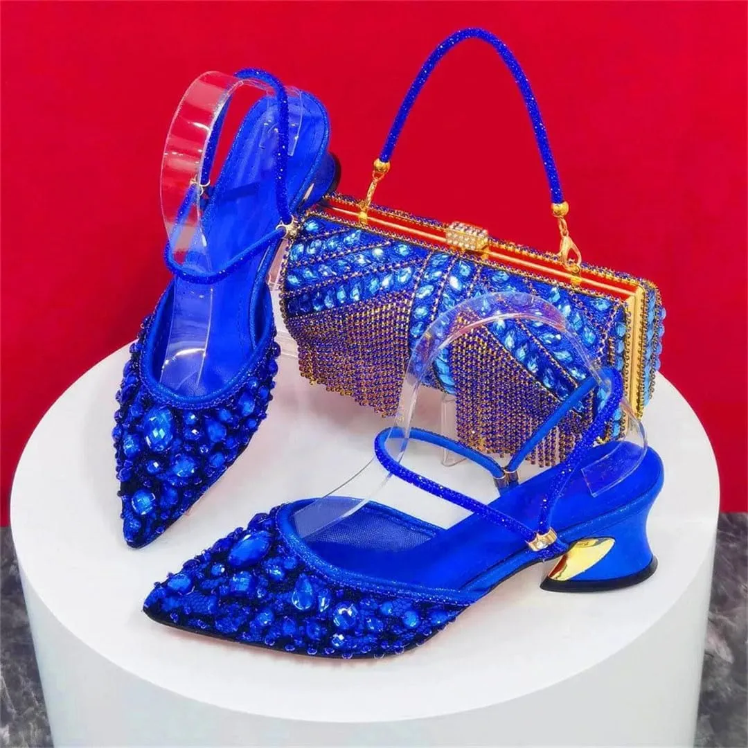 Floral Rhinestone Evening Banquet Clutch Bag Pointed Toe Comfortable Heels Set