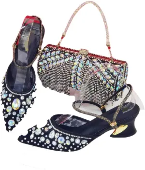 Floral Rhinestone Evening Banquet Clutch Bag Pointed Toe Comfortable Heels Set