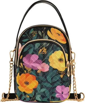 Flower Cluster Black Small Handbag Crossbody Bag for Women Quilted Bags Shoulder Purse Phone Wallet Chain Bag