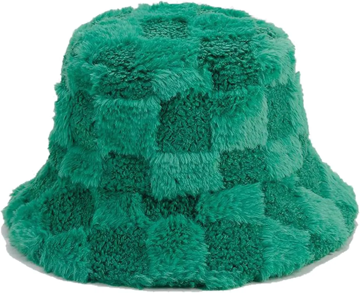 Fluffy Faux Fur Bucket Hat Winter Warm Hat for Women Men
