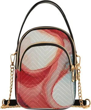 Fluid Art Red Blue White Blend Quilted Crossbody Bag Small Shoulder Purse Women's Handbags Phone Purse with Chain