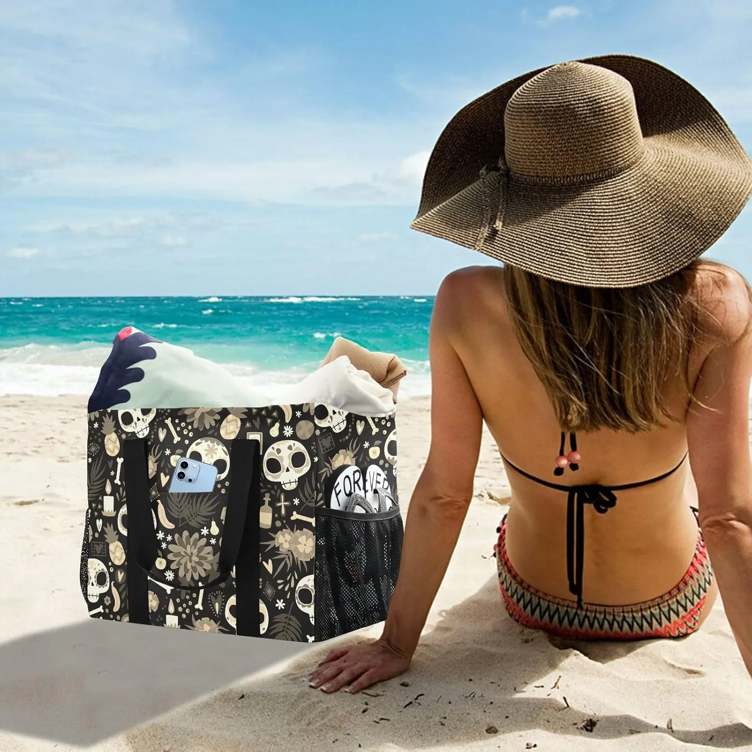 Foldable Grocery Reusable Tote Grocery Bag, Travel Canvas Shoulder Bags, Large Casual Laundry Pool Beach Bag