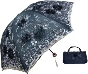 Foldable Lace Parasol Travel Sun Rain Umbrella Compact Anti UV Resistance Princess Sun Umbrella for Women & Girls