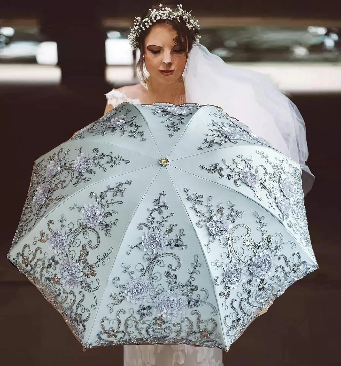 Foldable Lace Parasol Travel Sun Rain Umbrella Compact Anti UV Resistance Princess Sun Umbrella for Women & Girls
