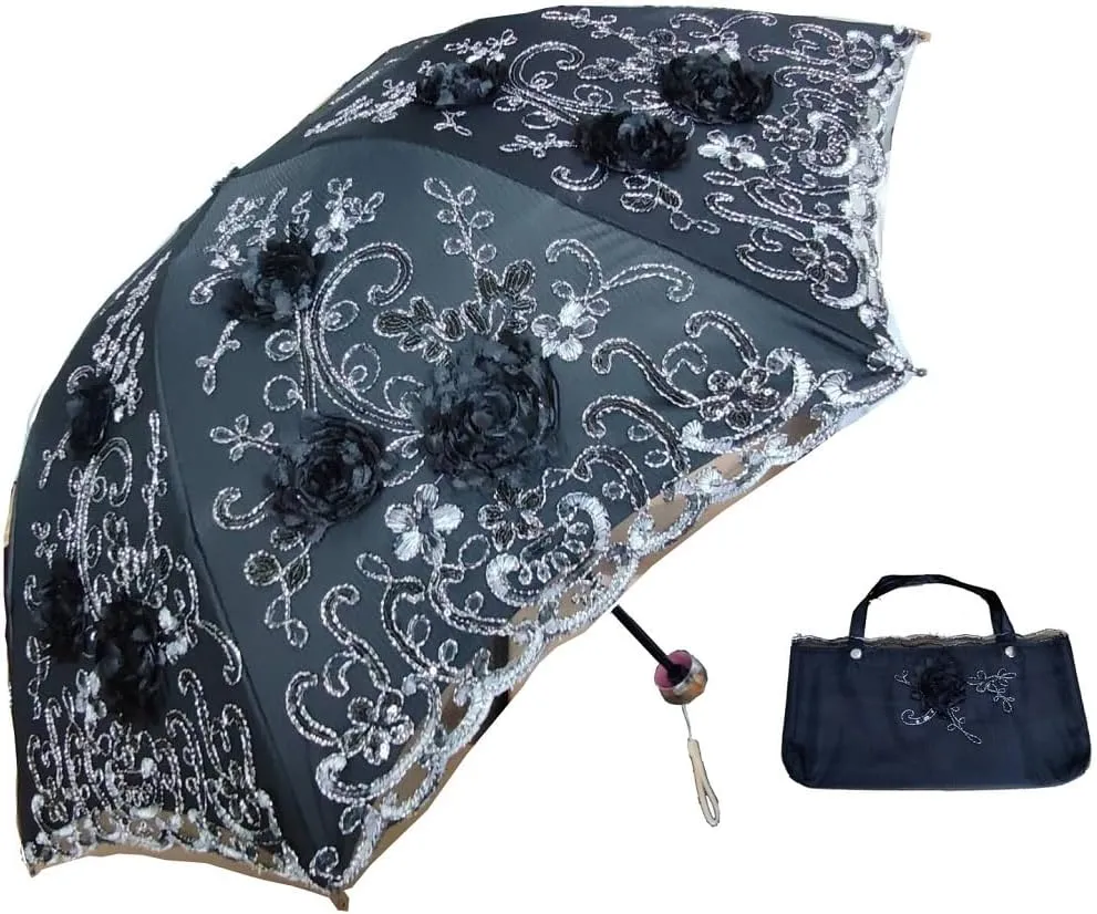 Foldable Lace Parasol Travel Sun Rain Umbrella Compact Anti UV Resistance Princess Sun Umbrella for Women & Girls
