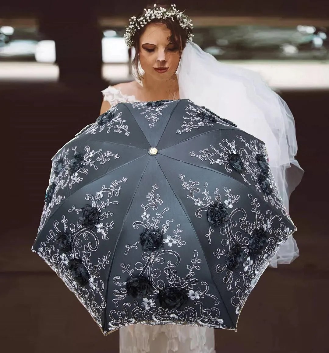 Foldable Lace Parasol Travel Sun Rain Umbrella Compact Anti UV Resistance Princess Sun Umbrella for Women & Girls
