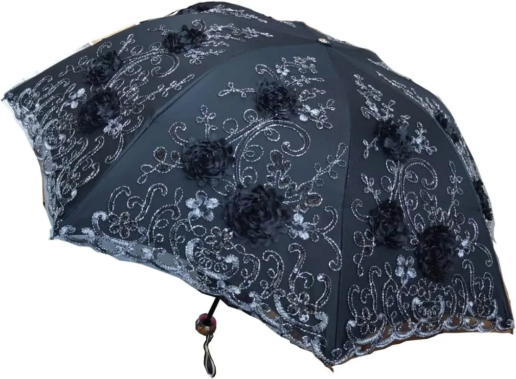 Foldable Lace Parasol Travel Sun Rain Umbrella Compact Anti UV Resistance Princess Sun Umbrella for Women & Girls