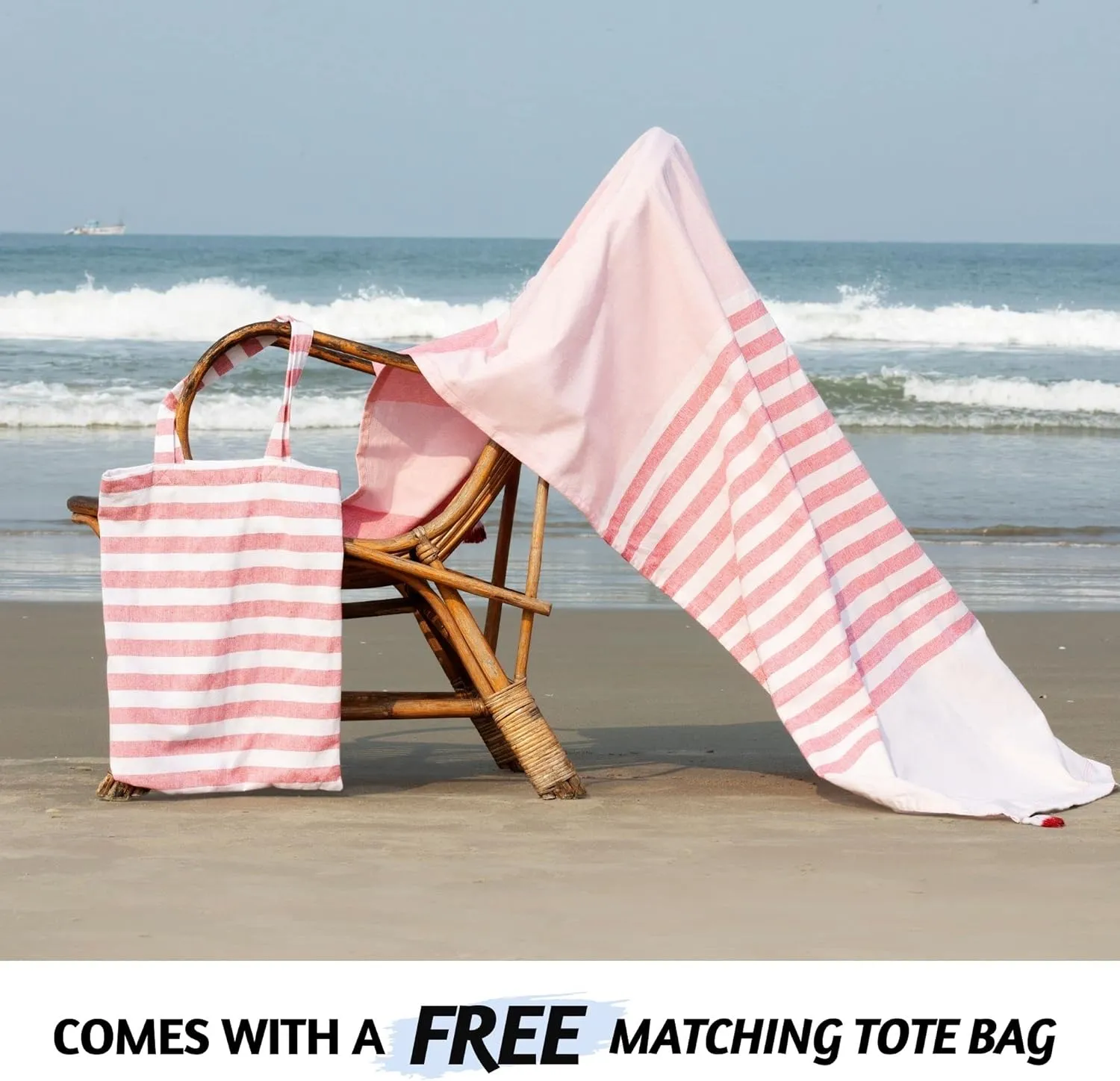 Folkulture beach towels with Travel Bag 40 x 72, Beach Blanket for Holidays or Extra Large , 100% Cotton Sand Free Turkish for Adults, Lightweight and Oversized, Coral