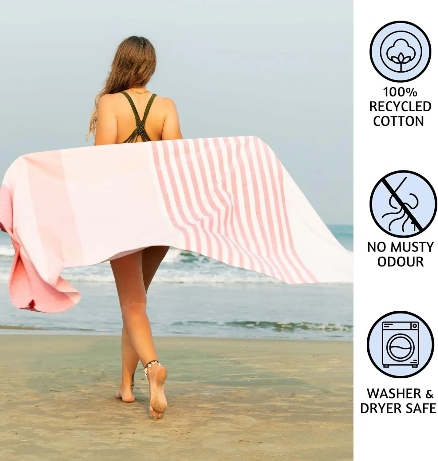 Folkulture beach towels with Travel Bag 40 x 72, Beach Blanket for Holidays or Extra Large , 100% Cotton Sand Free Turkish for Adults, Lightweight and Oversized, Coral