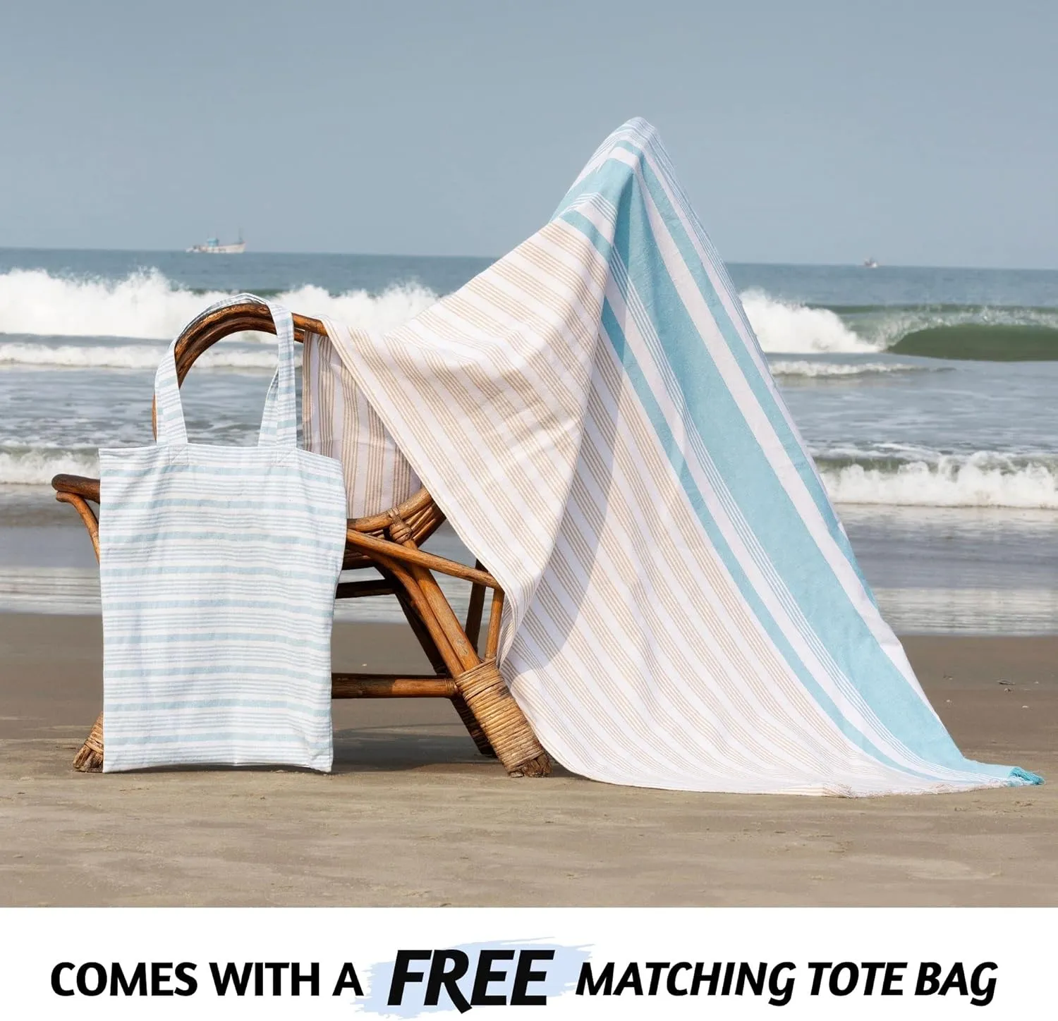 Folkulture Oversized Striped Beach Towels, 40x72, Quick Dry, Large, Cute with Tote Bag