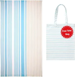 Folkulture Oversized Striped Beach Towels, 40x72, Quick Dry, Large, Cute with Tote Bag