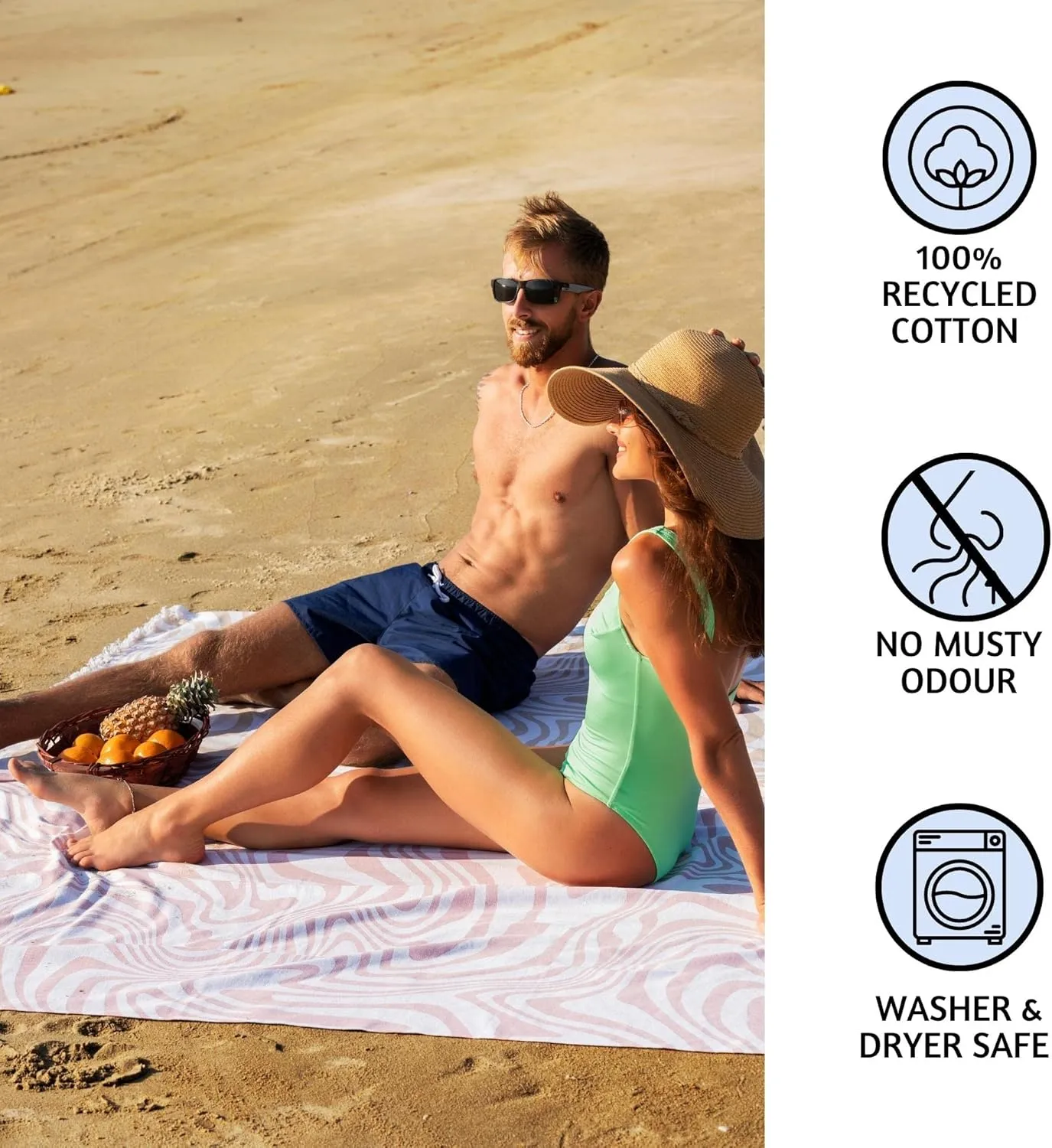 Folkulture Turkish Beach Towel with Tote Bag | Oversized (40 x 70) Quick Dry Bath Towels for Adults, Swimming Pool, Travel | Large Lightweight Beach Blanket Waterproof, Sandproof Beach Accessories