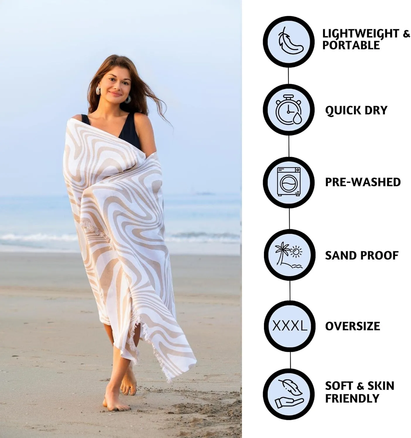 Folkulture Turkish Beach Towel with Tote Bag | Oversized (40 x 70) Quick Dry Bath Towels for Adults, Swimming Pool, Travel | Large Lightweight Beach Blanket Waterproof, Sandproof Beach Accessories
