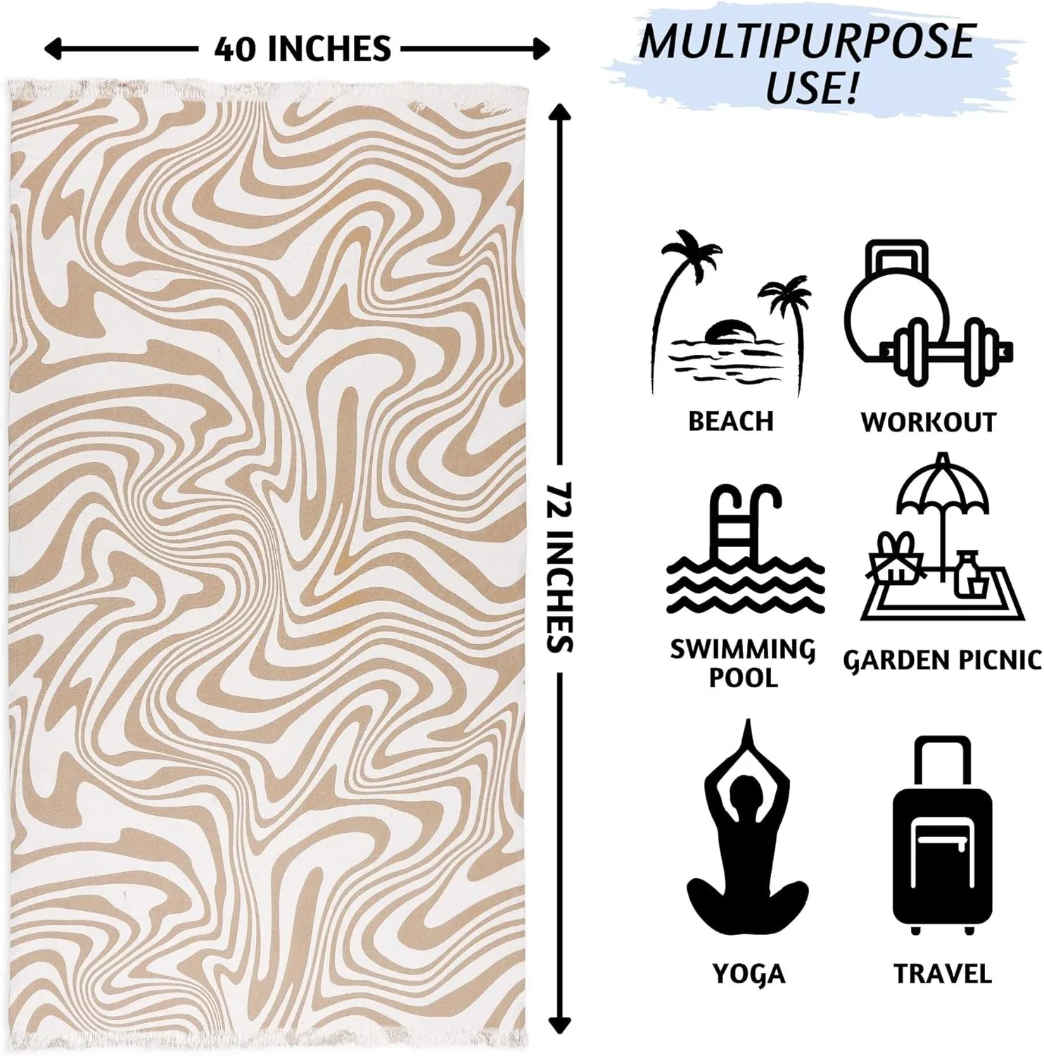 Folkulture Turkish Beach Towel with Tote Bag | Oversized (40 x 70) Quick Dry Bath Towels for Adults, Swimming Pool, Travel | Large Lightweight Beach Blanket Waterproof, Sandproof Beach Accessories