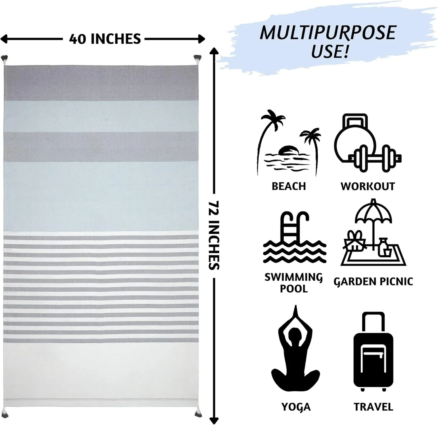 Folkulture Turkish Beach Towel with Tote Bag | Oversized (40 x 70) Quick Dry Bath Towels for Adults, Swimming Pool, Travel | Large Lightweight Beach Blanket Waterproof, Sandproof Beach Accessories