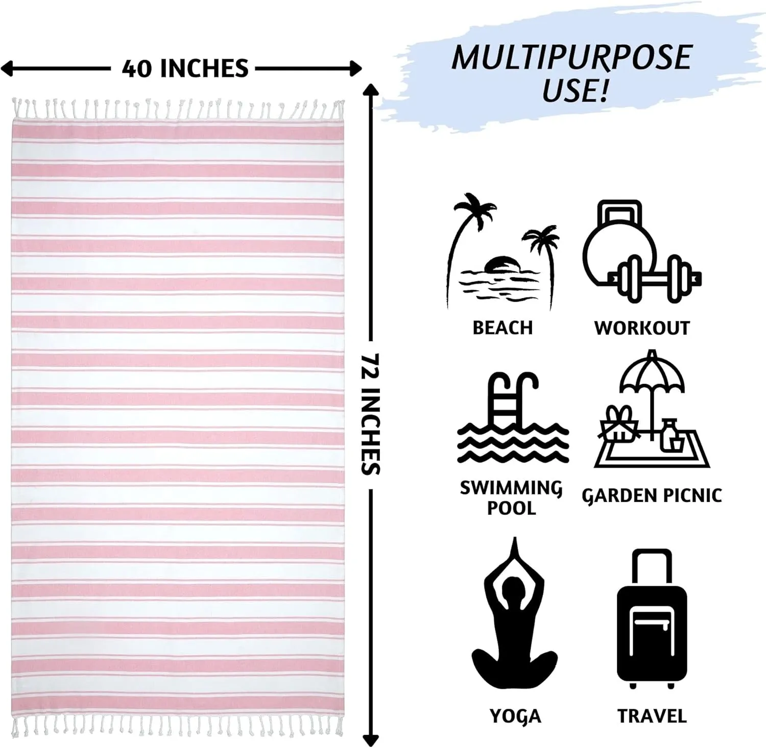 Folkulture Turkish Beach Towel with Tote Bag | Oversized (40 x 70) Quick Dry Bath Towels for Adults, Swimming Pool, Travel | Large Lightweight Beach Blanket Waterproof, Sandproof Beach Accessories