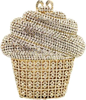 Food Shape Rhinestone Clutch Purse Cute Ice Cream Cut Crystal Purse for Prom Cocktail Party Women Handbag