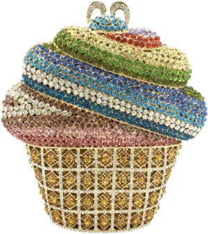Food Shape Rhinestone Clutch Purse Cute Ice Cream Cut Crystal Purse for Prom Cocktail Party Women Handbag