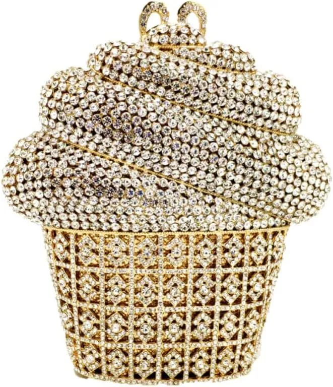 Food Shape Rhinestone Clutch Purse Cute Ice Cream Cut Crystal Purse for Prom Cocktail Party Women Handbag