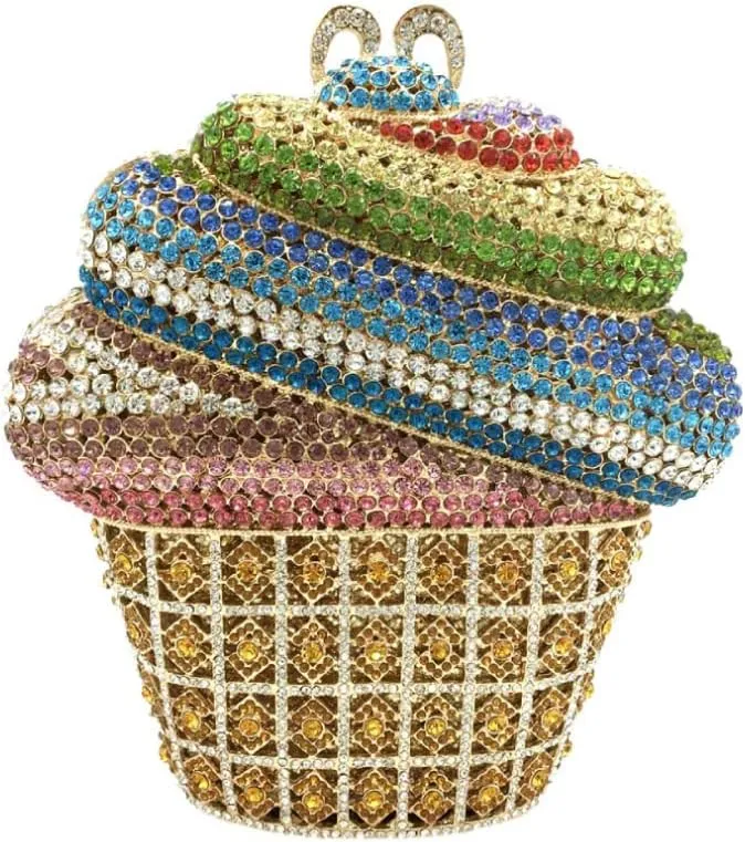 Food Shape Rhinestone Clutch Purse Cute Ice Cream Cut Crystal Purse for Prom Cocktail Party Women Handbag