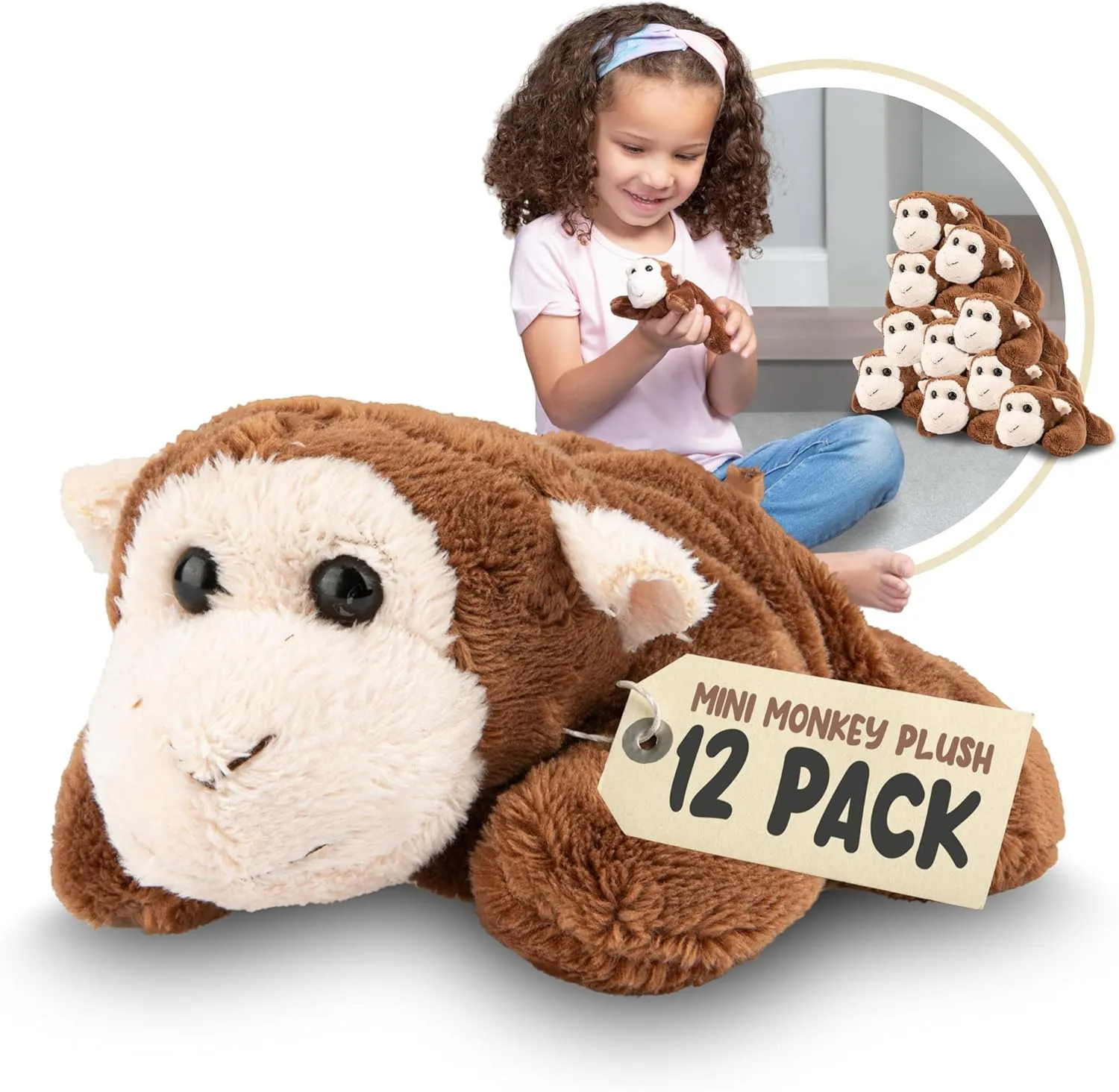 Forest & Twelfth Mini Monkey Plush Toys | 12 Pack Tiny Plushies Stuffed Animals Bulk | Stocking Stuffer for Girls & Boys, Animals Figures for Party Favors, Goody Bags, Classroom Treasure Box Prizes