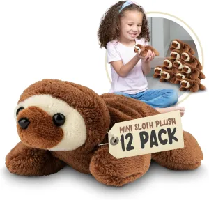 Forest & Twelfth Mini Sloth Plush Toys | 12 Pack Small Cute Stuffed Animals Bulk | Stocking Stuffer for Girls & Boys, Safari Animals Figures for Party Favors, Goody Bags, Classroom Treasure Box Prizes