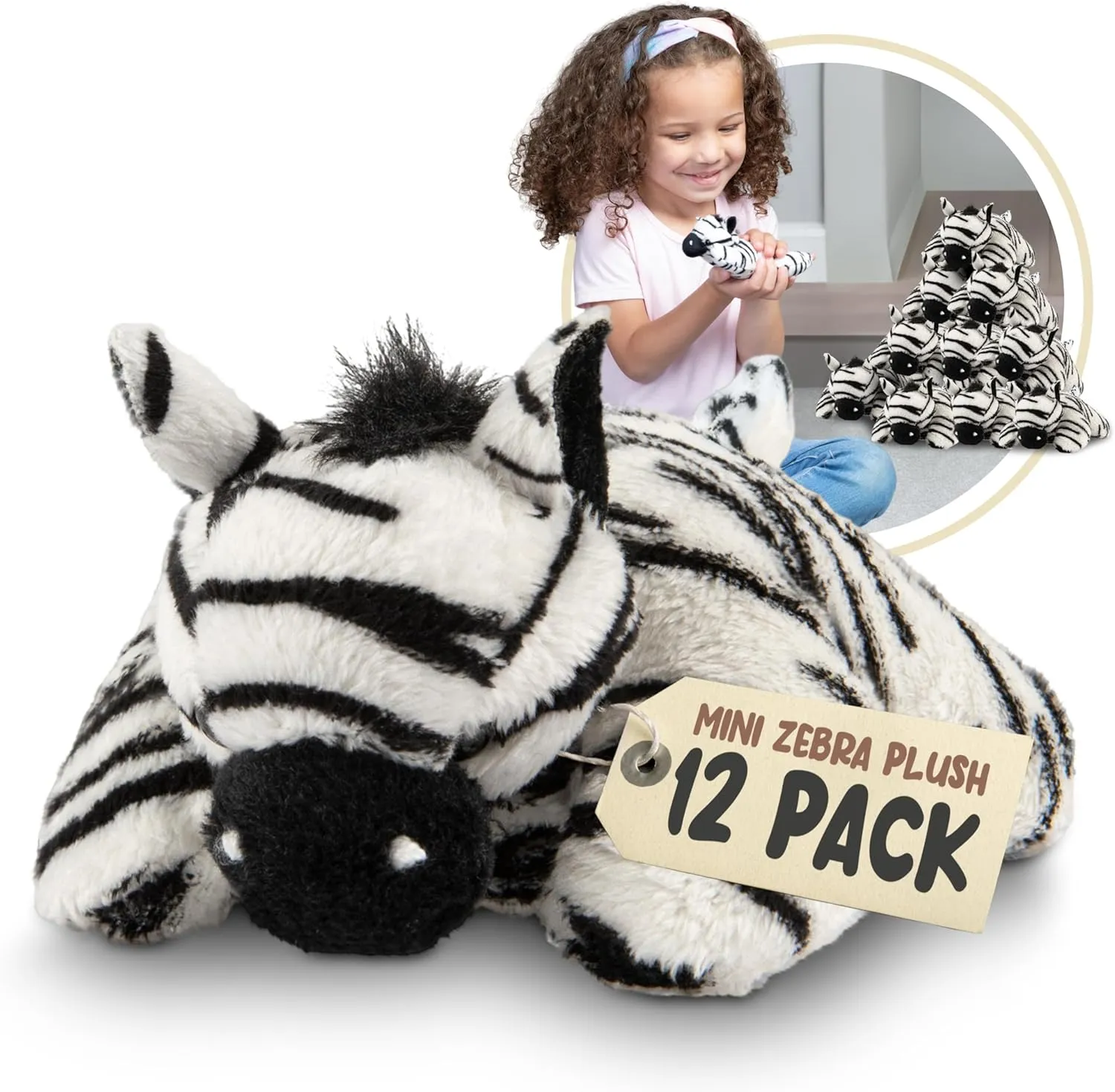Forest & Twelfth Mini Zebra Plush Toys | 12 Pack Zebra Stuffed Animal Bulk | Stocking Stuffer for Girls & Boys, Animals Figures for Party Favors, Goody Bags, Classroom Treasure Box Prizes