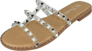 Forever Shoes Women Gladiator Sandals Studded Slip On Flat Flip Flops DING-32