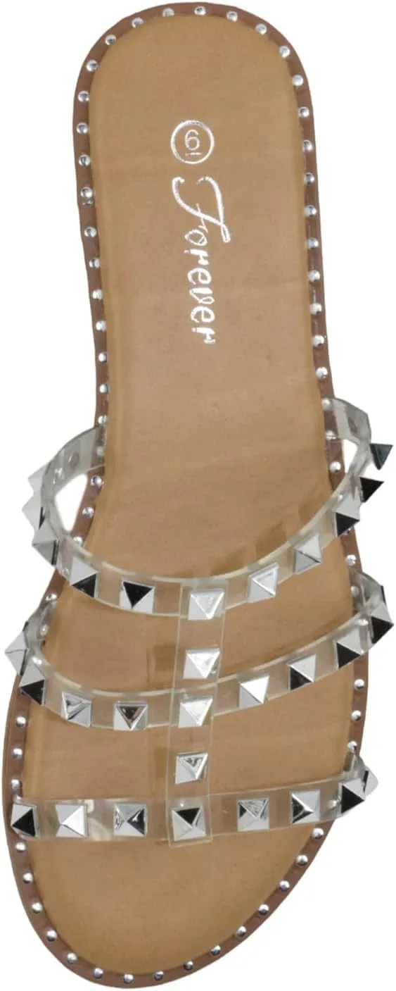 Forever Shoes Women Gladiator Sandals Studded Slip On Flat Flip Flops DING-32