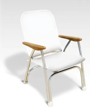 FORMA MARINE Boat Chair Off-White Heavy Duty 260/lbs Capacity Oversized Padded Deck Folding Marine Aluminum Teak Armrests B100W