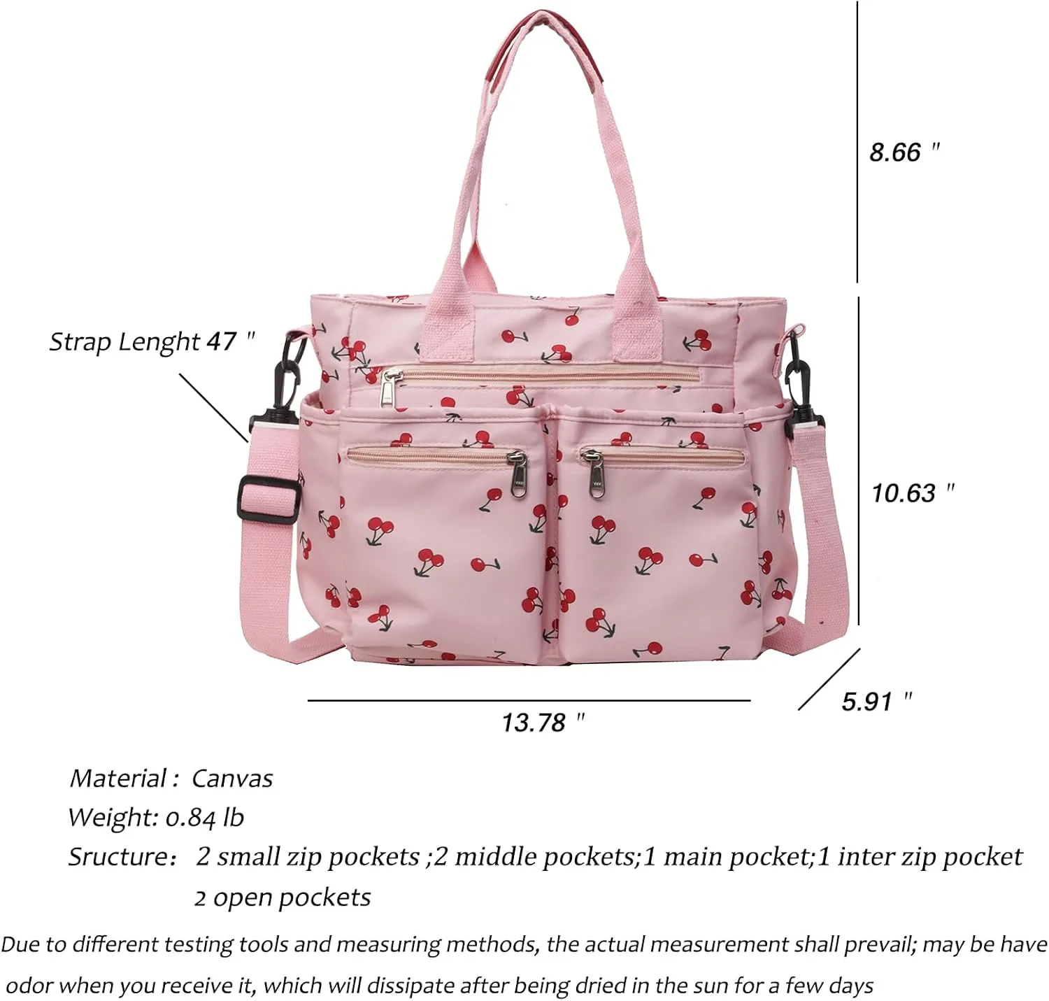 FOTN Cherry Tote Bag for Women, Everyday Work Tote,Large CanvasTote Purse with Multiple Pockets for Travel Daily Use