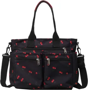 FOTN Cherry Tote Bag for Women, Everyday Work Tote,Large CanvasTote Purse with Multiple Pockets for Travel Daily Use