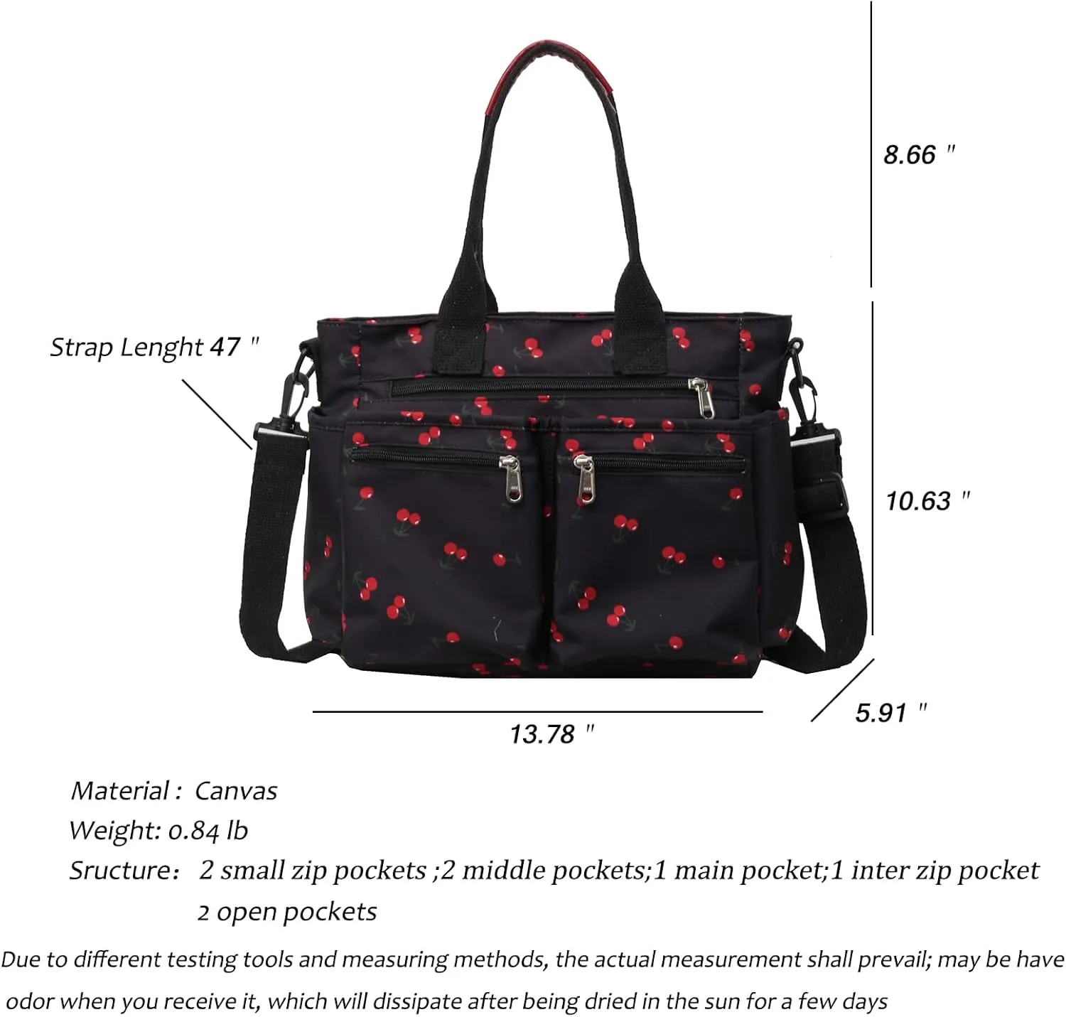 FOTN Cherry Tote Bag for Women, Everyday Work Tote,Large CanvasTote Purse with Multiple Pockets for Travel Daily Use