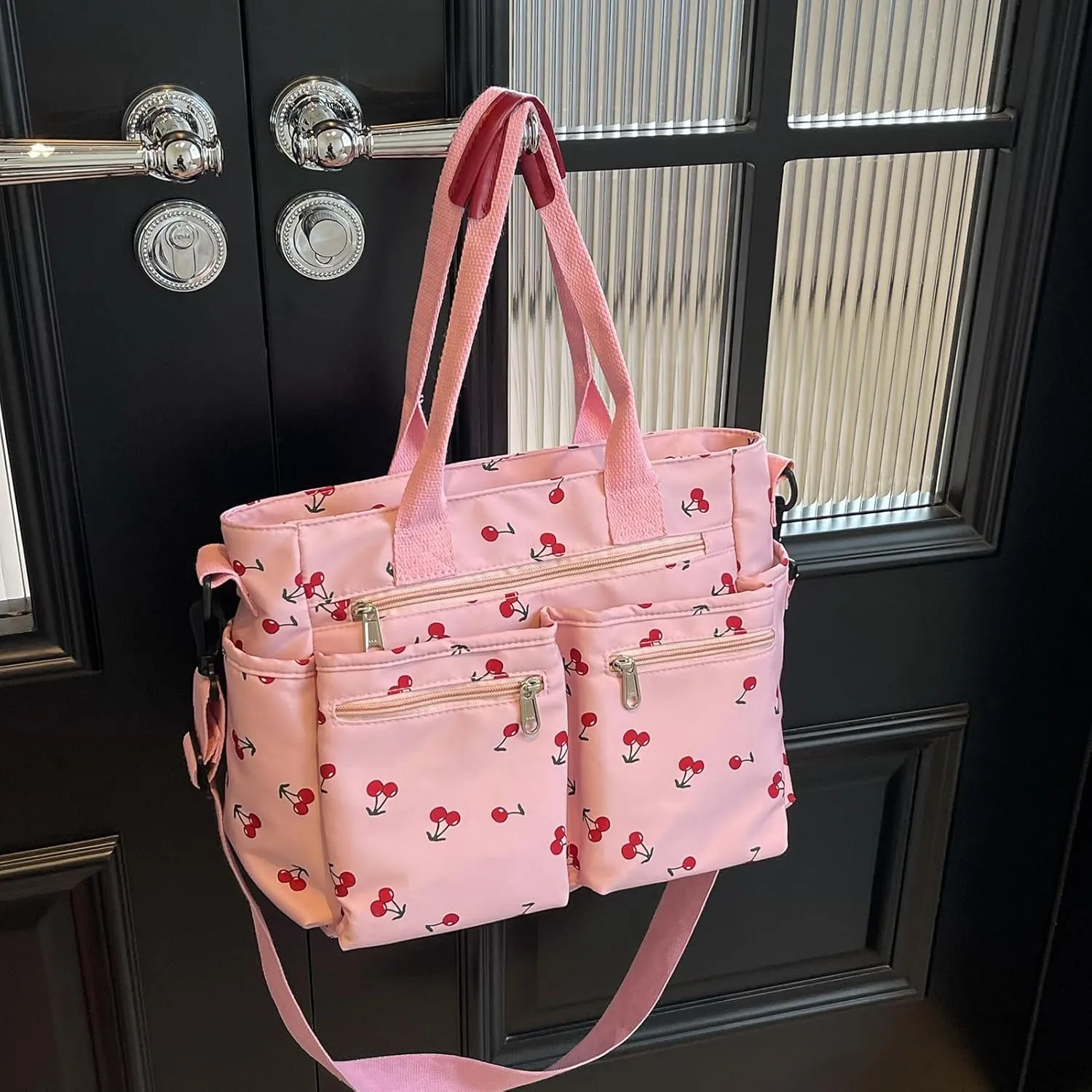FOTN Cherry Tote Bag for Women, Everyday Work Tote,Large CanvasTote Purse with Multiple Pockets for Travel Daily Use