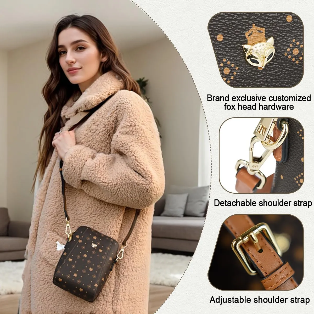 FOXLOVER Mini PVC Crossbody Bags for Women Small Vertical Cell Phone Purses Lightweight Vintage Vegan Leather