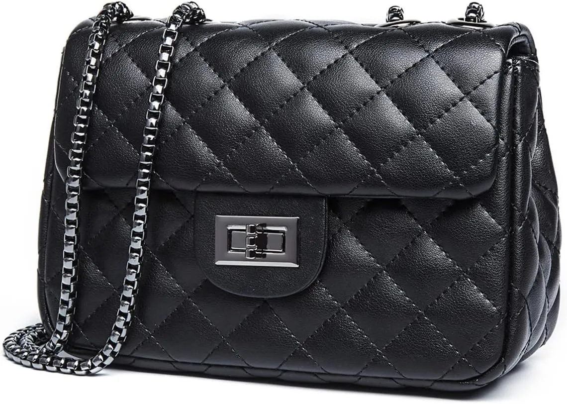 FOXLOVER Quilt Crossbody Bags for Women Medium Size Chain Strap Shoulder Purses Flap Twist Closure Trendy