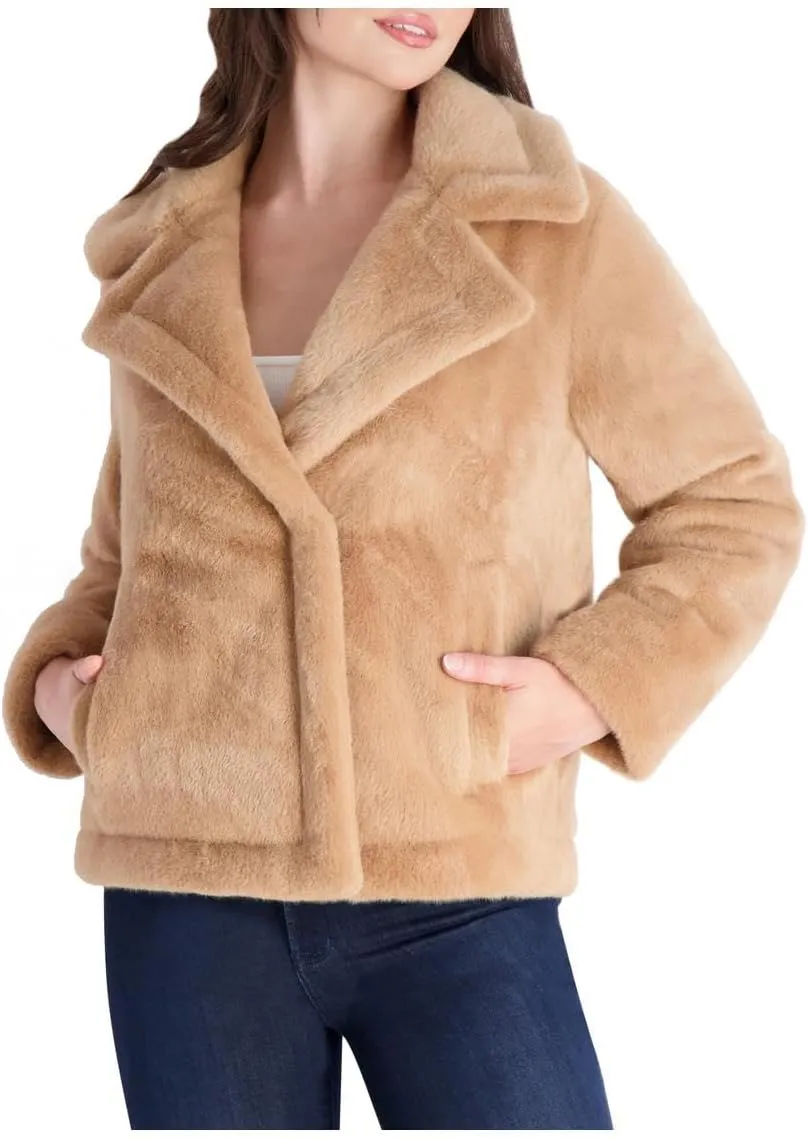 French Connection Short Faux Fur Lapel Coat for Women