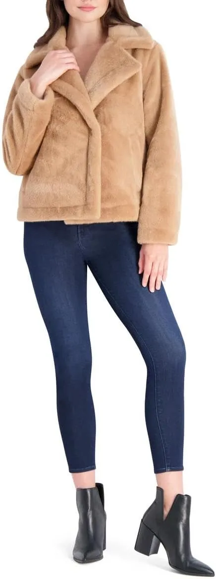 French Connection Short Faux Fur Lapel Coat for Women