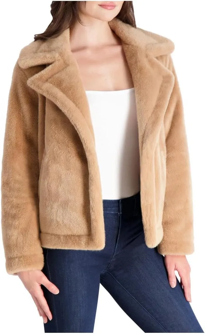 French Connection Short Faux Fur Lapel Coat for Women