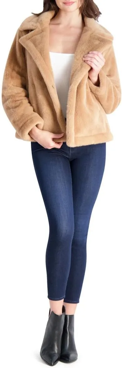 French Connection Short Faux Fur Lapel Coat for Women