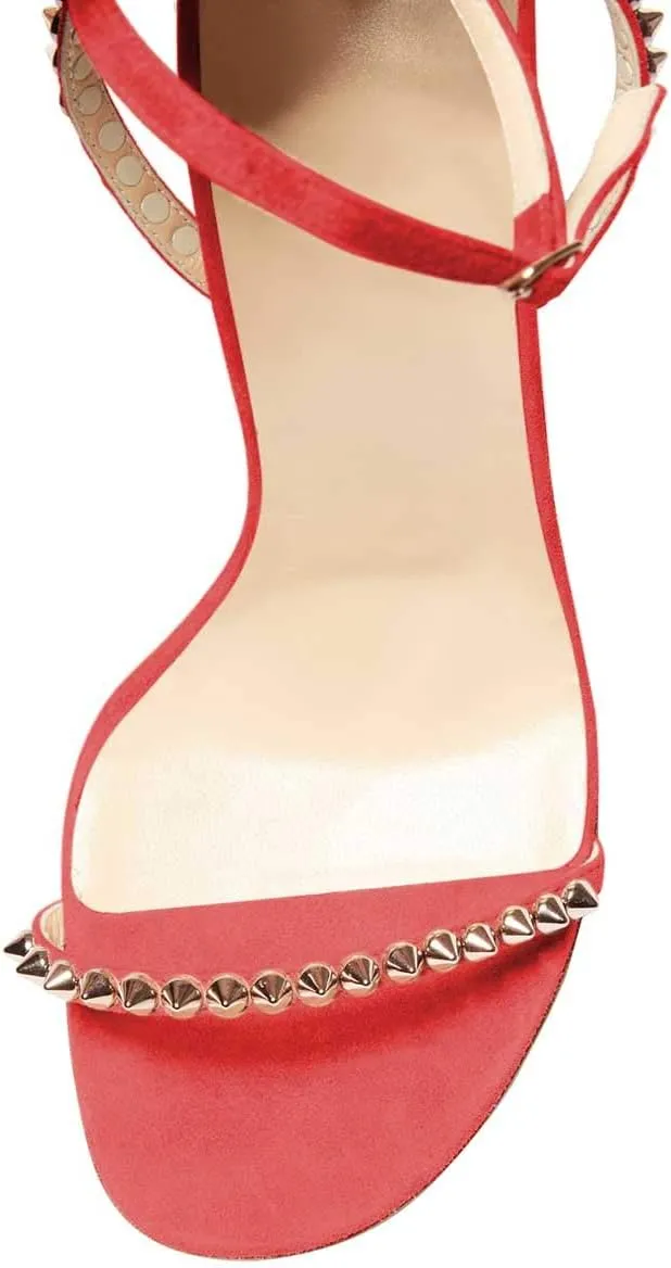 FSJ Women Rivets Studded Ankle Strap Sandals Fashion Open Toe High Heels Stilettos Summer Shoes Size 4-15 US