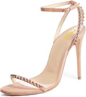 FSJ Women Rivets Studded Ankle Strap Sandals Fashion Open Toe High Heels Stilettos Summer Shoes Size 4-15 US