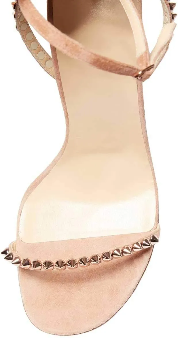FSJ Women Rivets Studded Ankle Strap Sandals Fashion Open Toe High Heels Stilettos Summer Shoes Size 4-15 US
