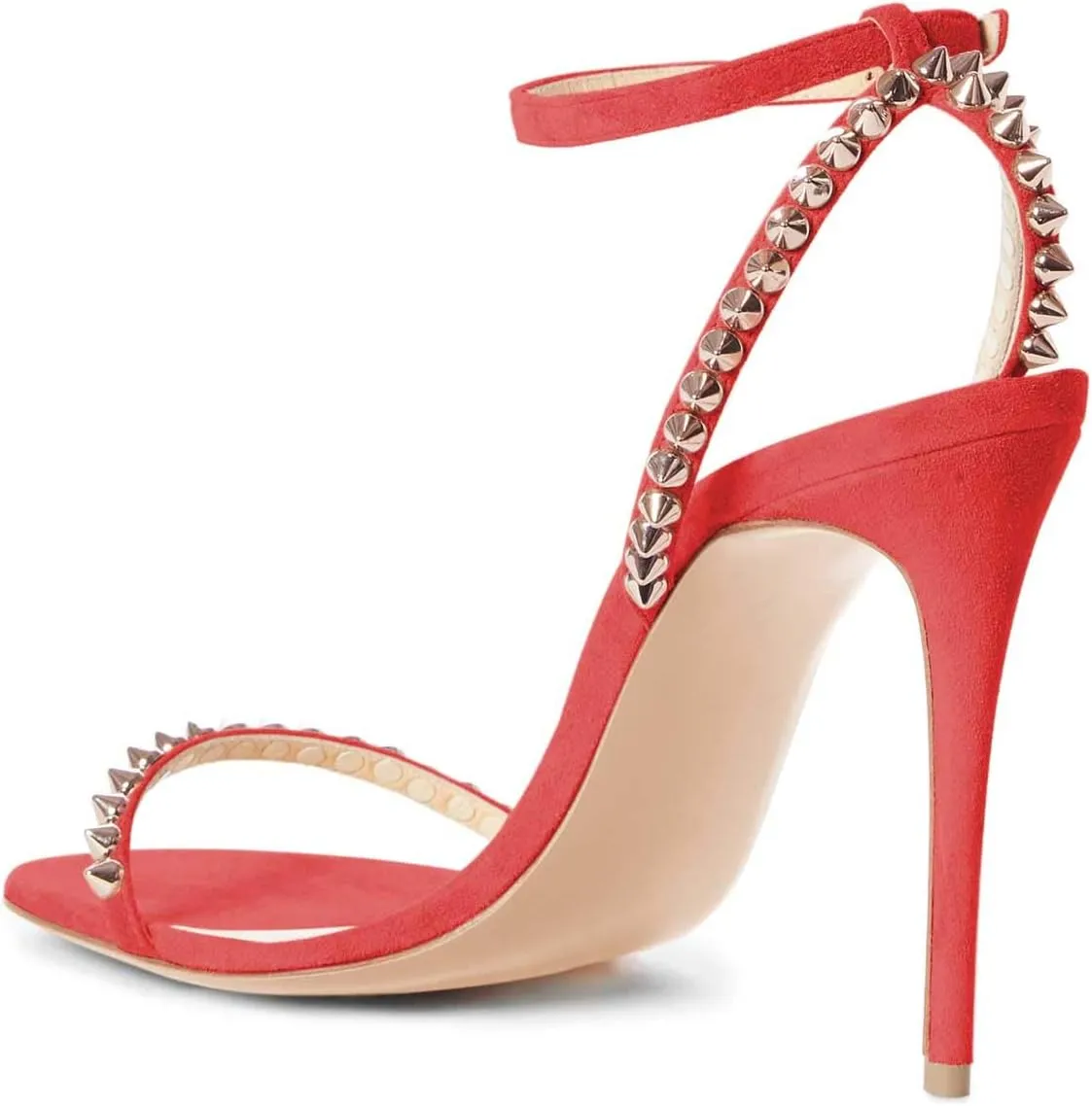 FSJ Women Rivets Studded Ankle Strap Sandals Fashion Open Toe High Heels Stilettos Summer Shoes Size 4-15 US