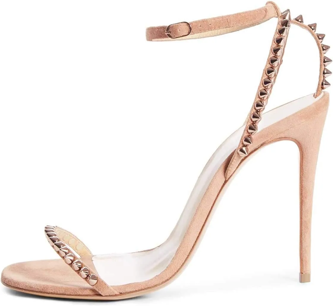 FSJ Women Rivets Studded Ankle Strap Sandals Fashion Open Toe High Heels Stilettos Summer Shoes Size 4-15 US