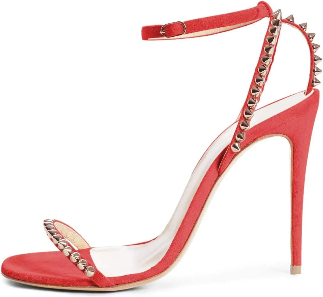 FSJ Women Rivets Studded Ankle Strap Sandals Fashion Open Toe High Heels Stilettos Summer Shoes Size 4-15 US