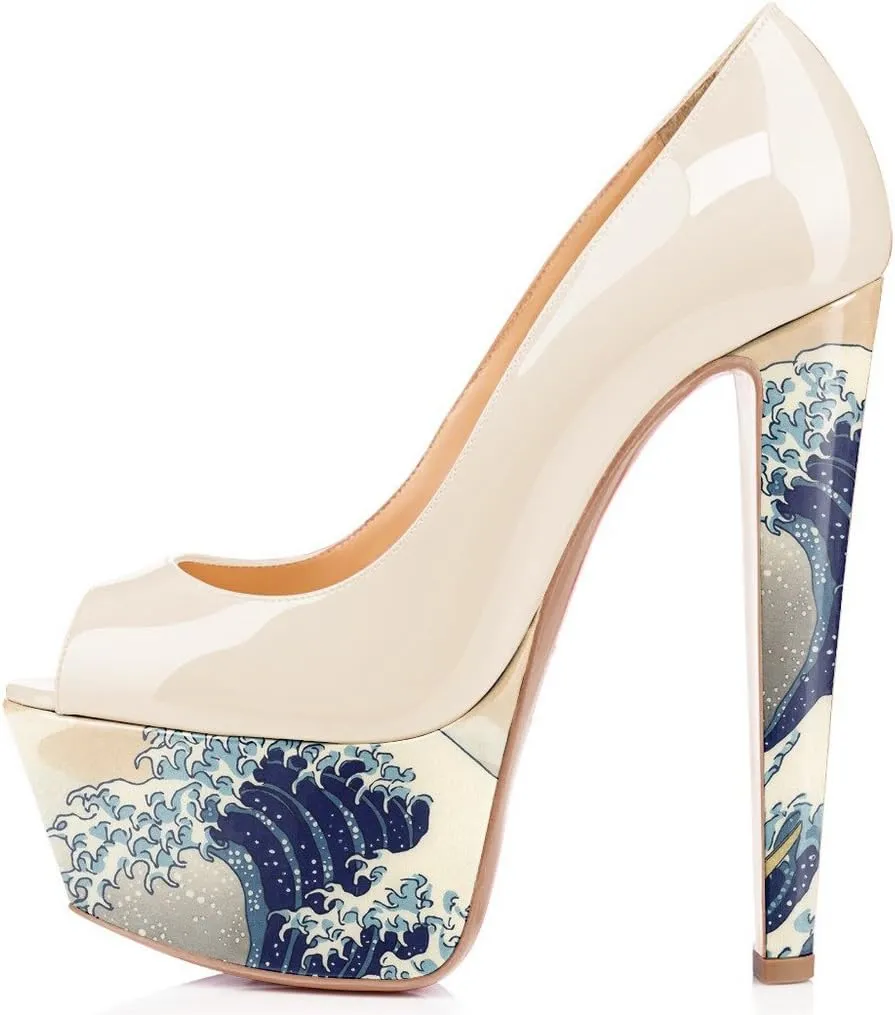 FSJ Women Superb Chunky High Heels Peep Toe Pumps with Platform Dress Shoes for Wedding Size 4-15 US