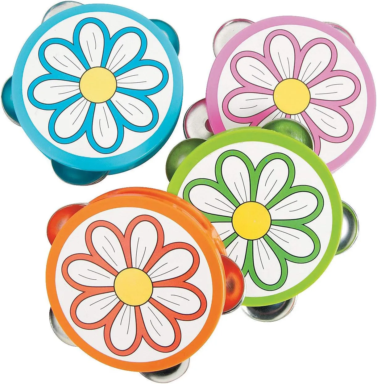 Fun Express - Daisy Shaped Tambourine - Toys - Noisemakers - Noisemaker Drums - 12 Pieces